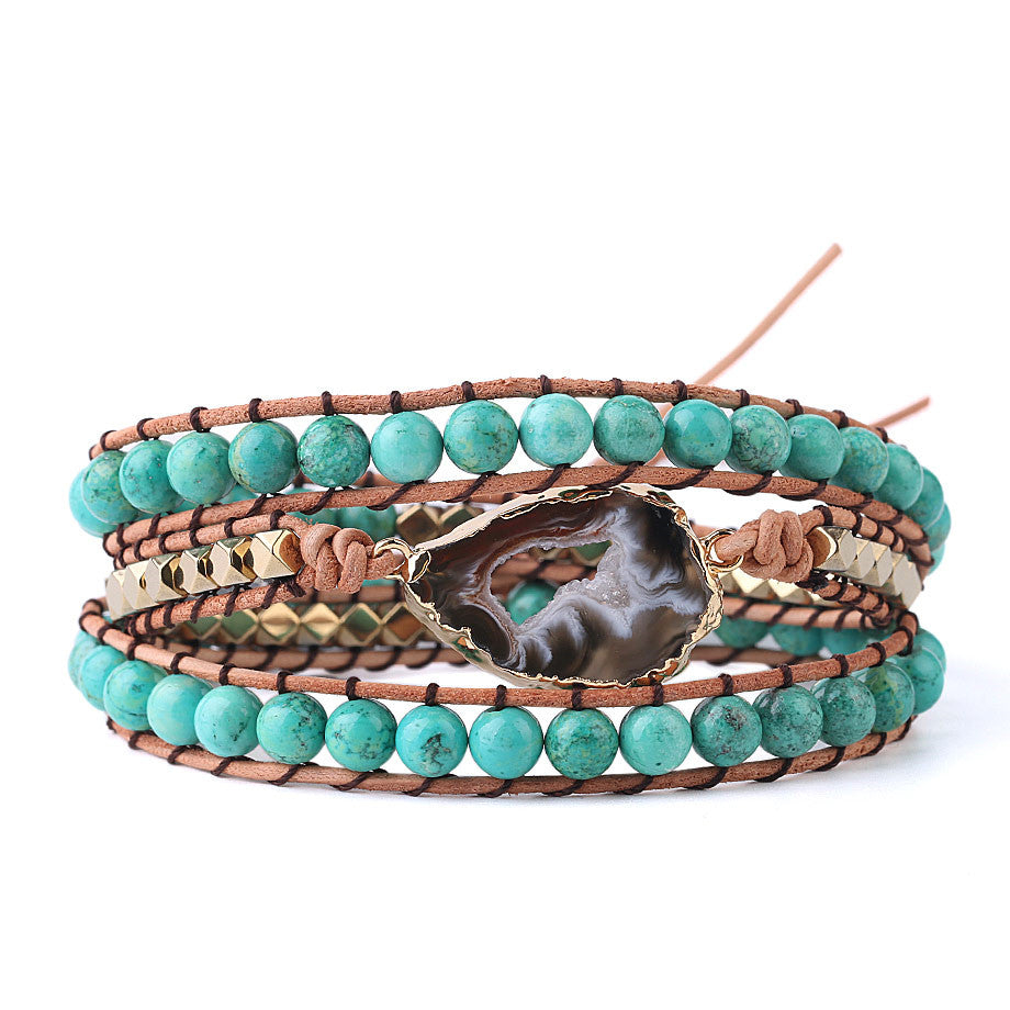 Natural Turquoise & Striped Agate Braided Bracelet