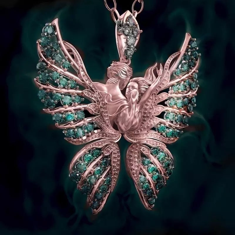 Angel Wings Diamond Butterfly Necklace Lovers Pendant