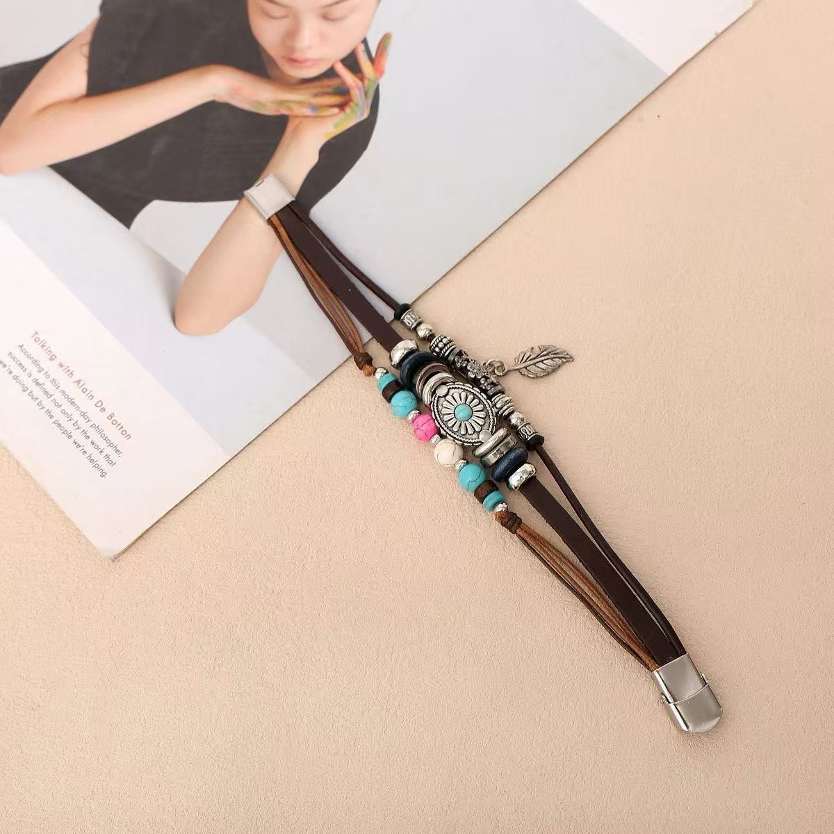 Turquoise Leaf Leather Bracelet by Tinkers - Calming Energy