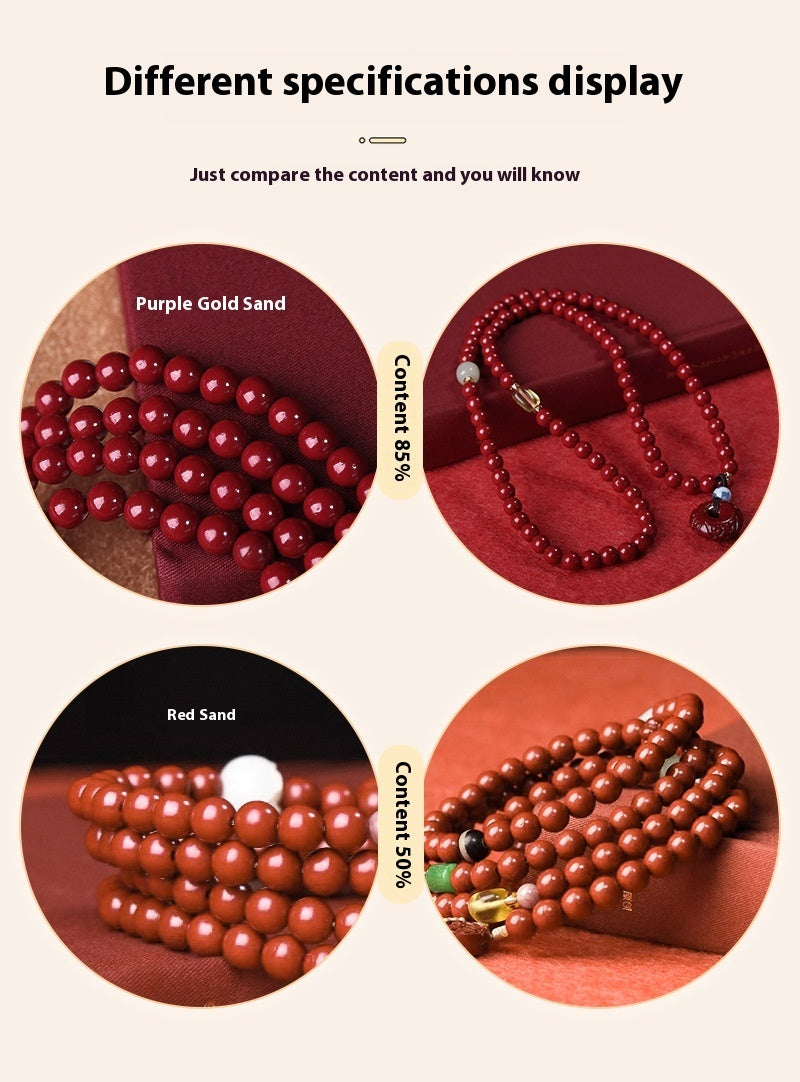 Cinnabar Purple Gold Sand Buddha Beads Rosary Bracelet