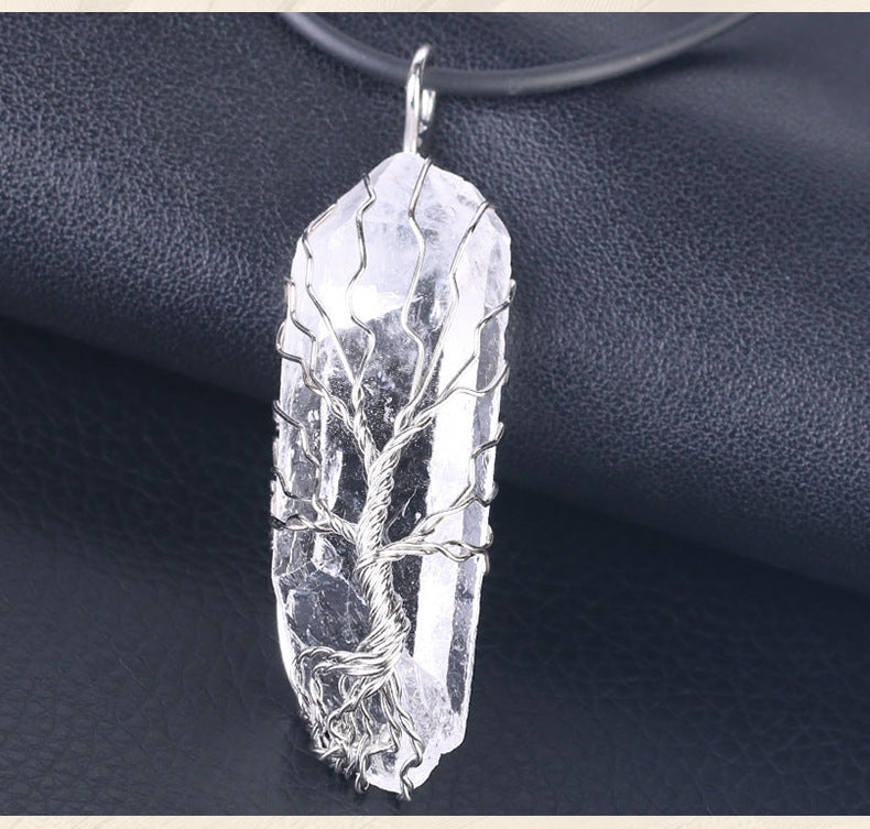 Amorphous Crystal Pendant Necklace White Stone Irregular