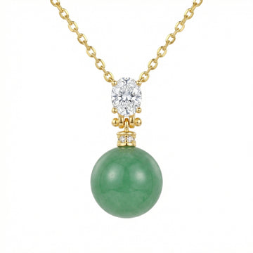 Green Jade Sphere Pendant Necklace — 925 Sterling Silver | Oval Gemstone