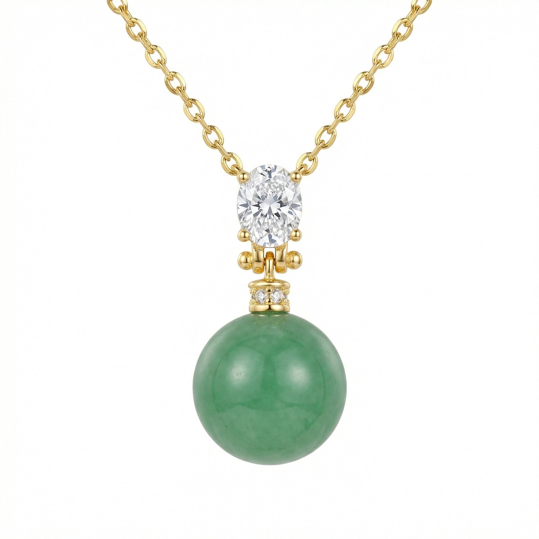 Green Jade Sphere Pendant Necklace — 925 Sterling Silver | Oval Gemstone