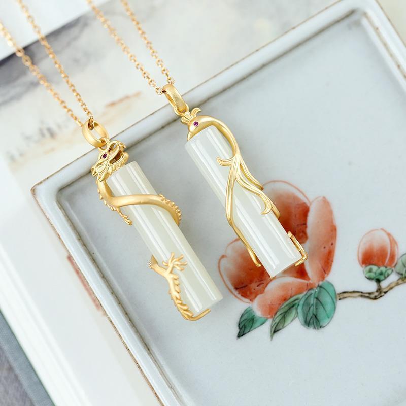 Tinkers Hetian Jade Drache Phoenix Anhänger – Aura Balance