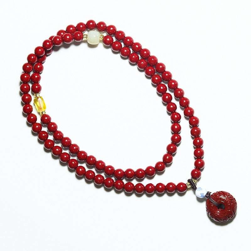 Cinnabar Purple Gold Sand Buddha Beads Rosary Bracelet