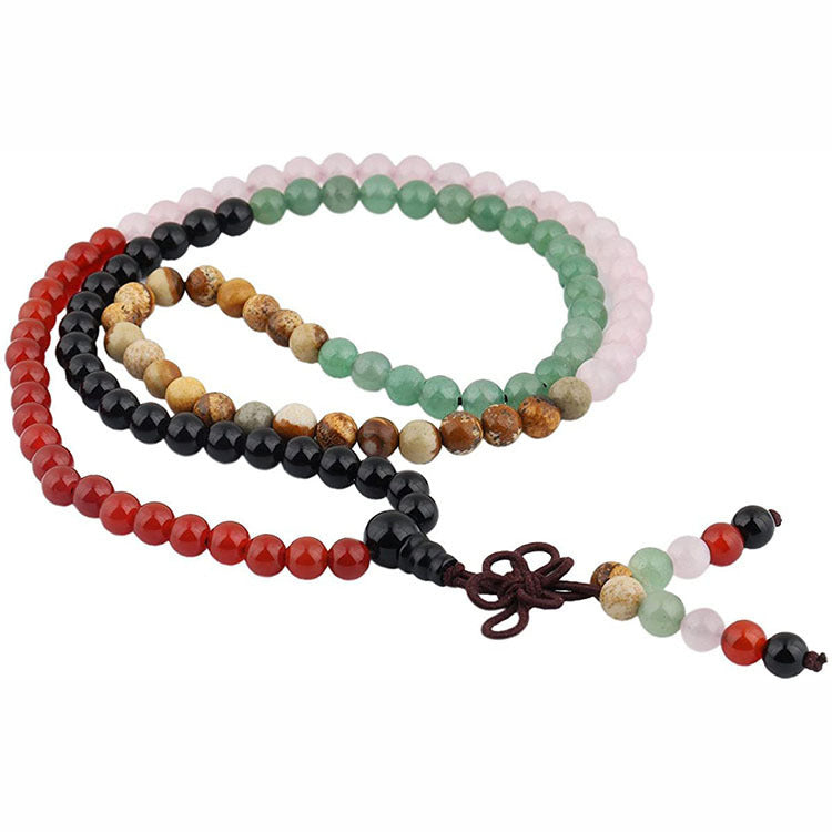 Mens Agate Natural Stone Bracelet Pink Crystal Unisex