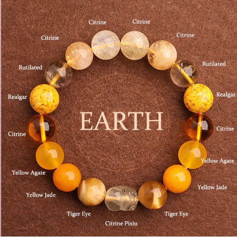 Fünf Elemente Kristall Erdbeerquarz Glücksbringer Armband