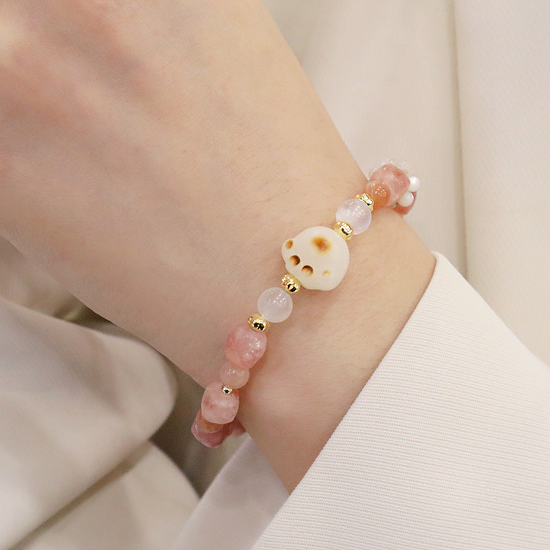 Natural Sunstone Crystal Bracelet For Women Butterfly Charm