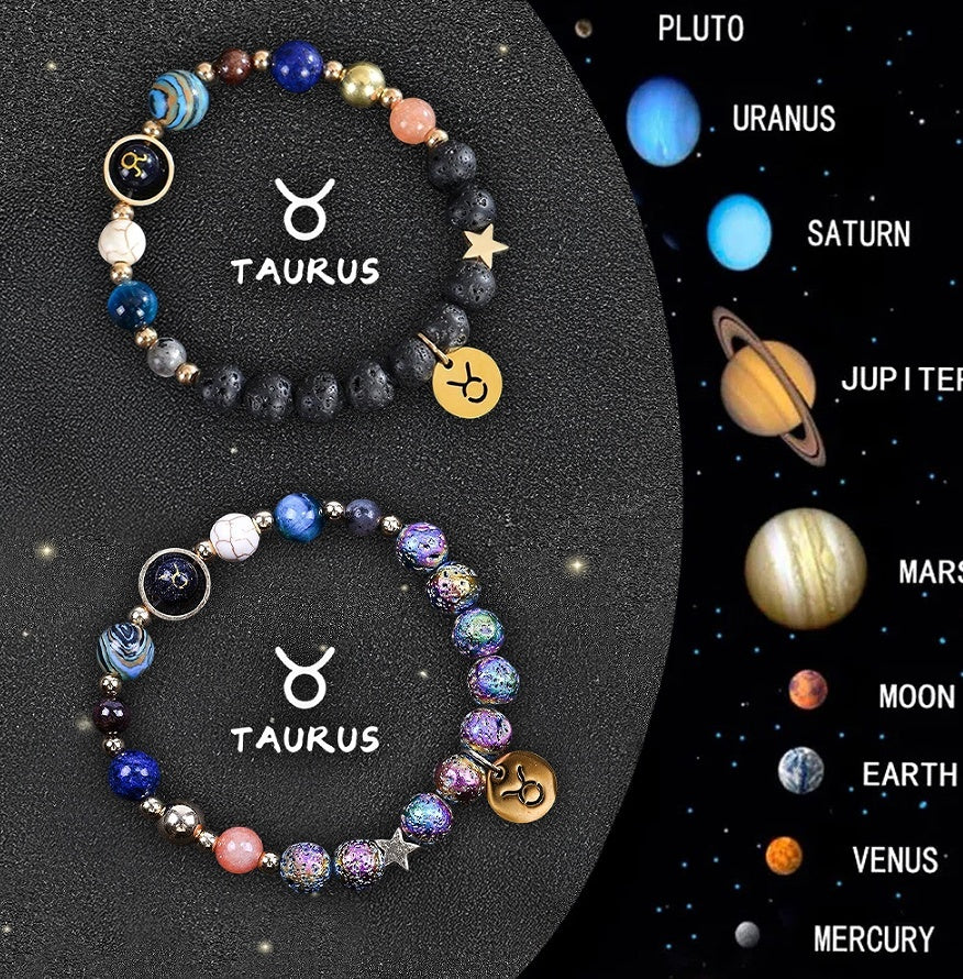 Natural Zodiac Stone Balance Bracelet Set Mens Gift