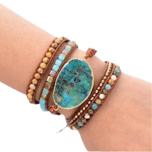 Tinkers Natural Ocean Stone Leather Multilayer Bracelet Exclusive - 0