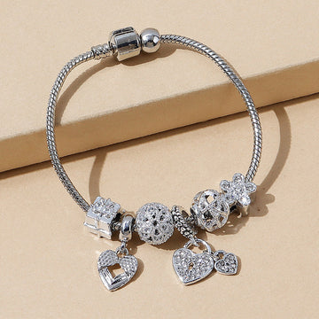 Sparkling Hollow Carved Bracelet – Crystal-Encrusted Zinc Alloy, Couples' Gift