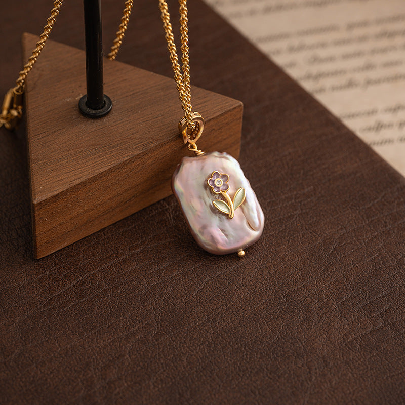 Natural Baroque Freshwater Pearl Pendant Copper Necklace