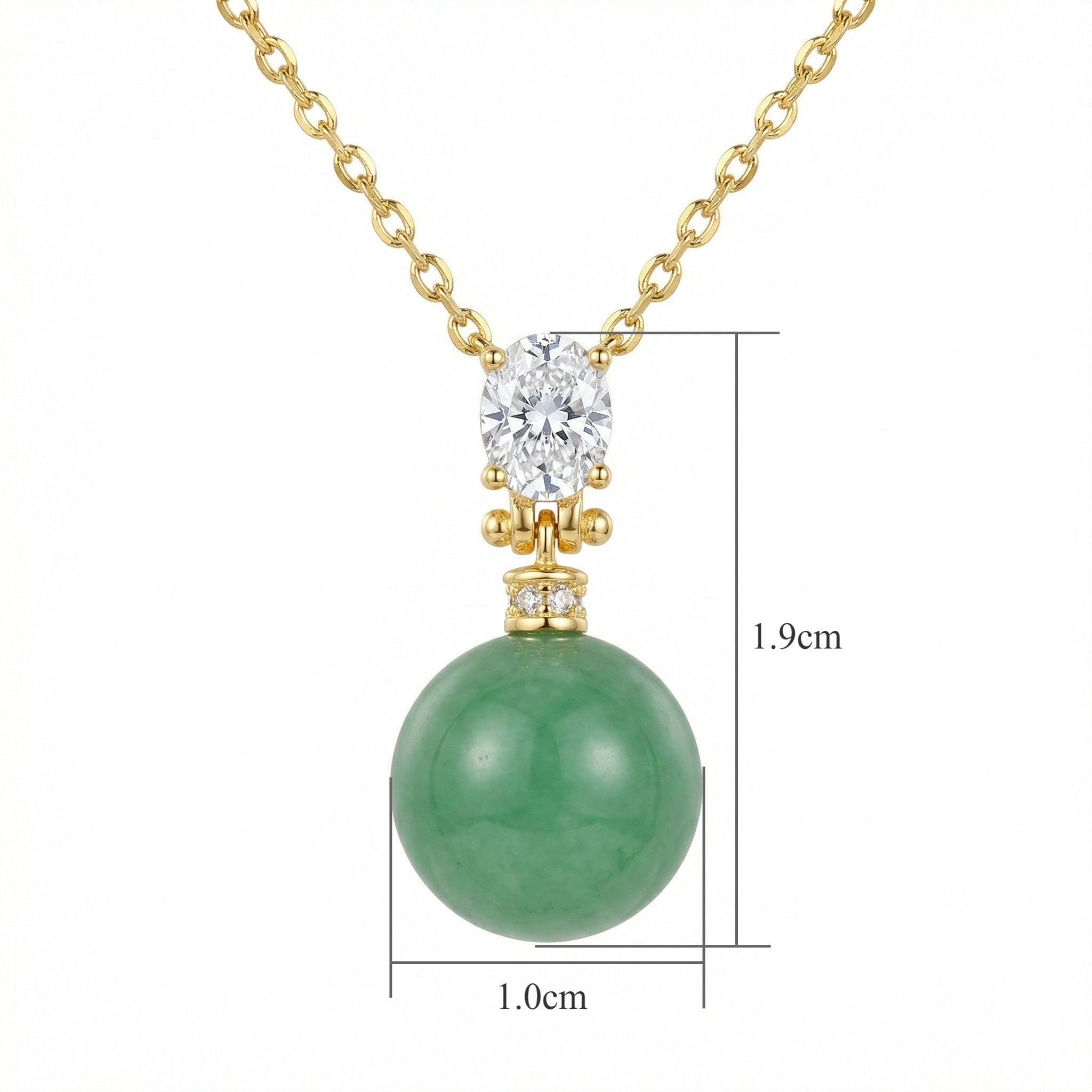 Green Jade Sphere Pendant Necklace — 925 Sterling Silver | Oval Gemstone