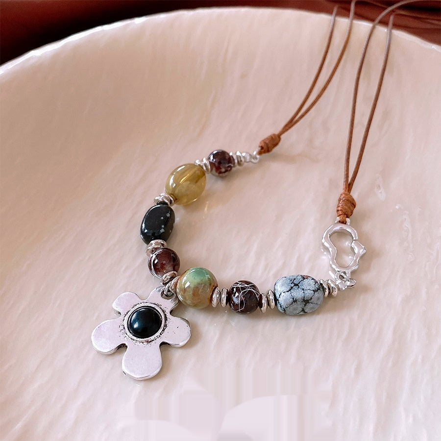 Flower Resin Necklace Clavicle Chain Brown Silver Black