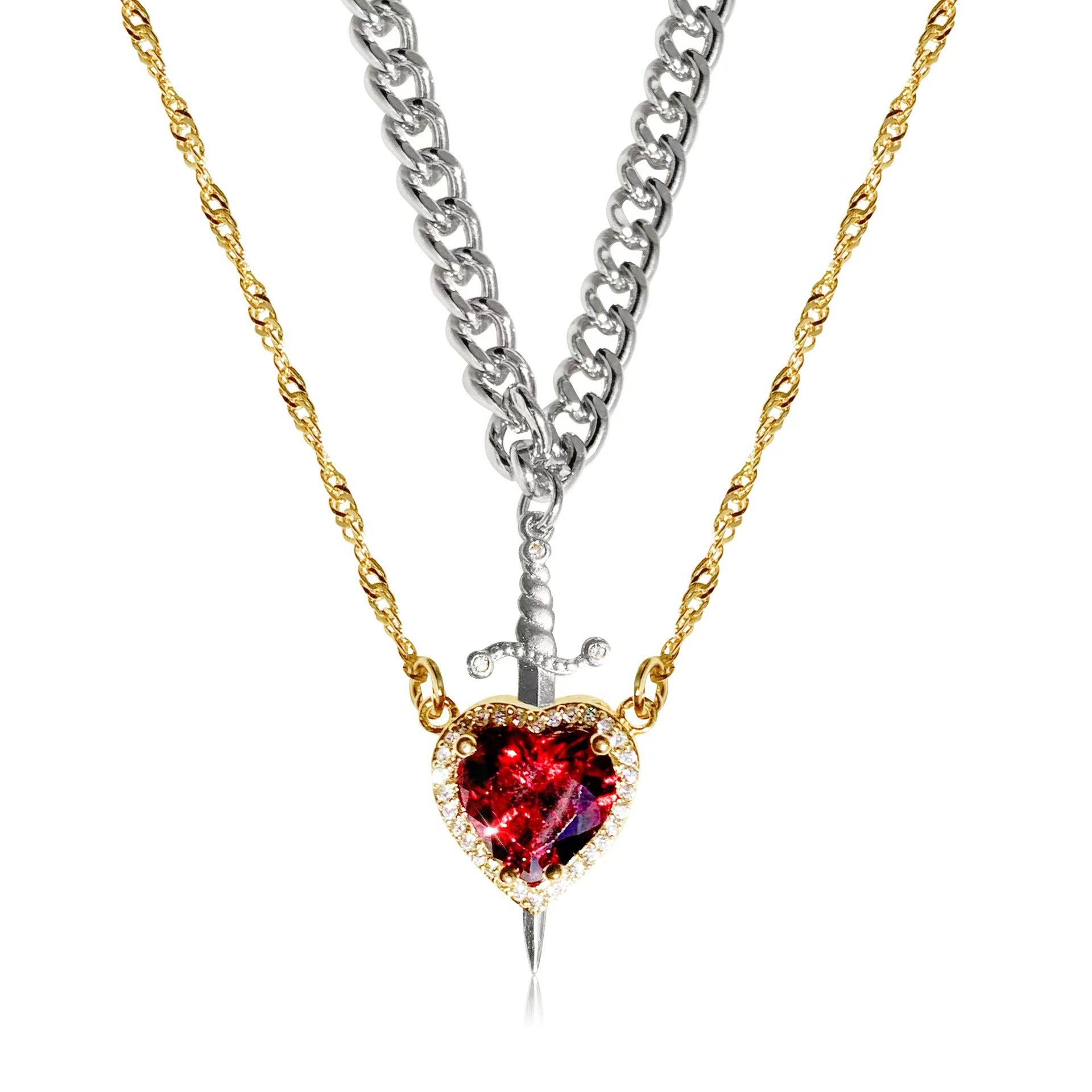 Handcrafted Crystal Heart Sword Necklace: Symbol of Love by Tinkers