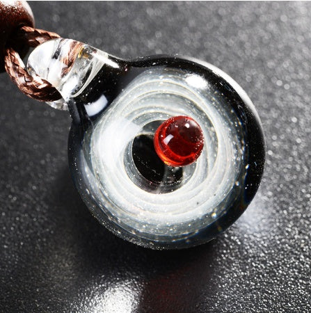 Cosmic Nebula Pendant Necklace Blue Starry Sky Glass Ball