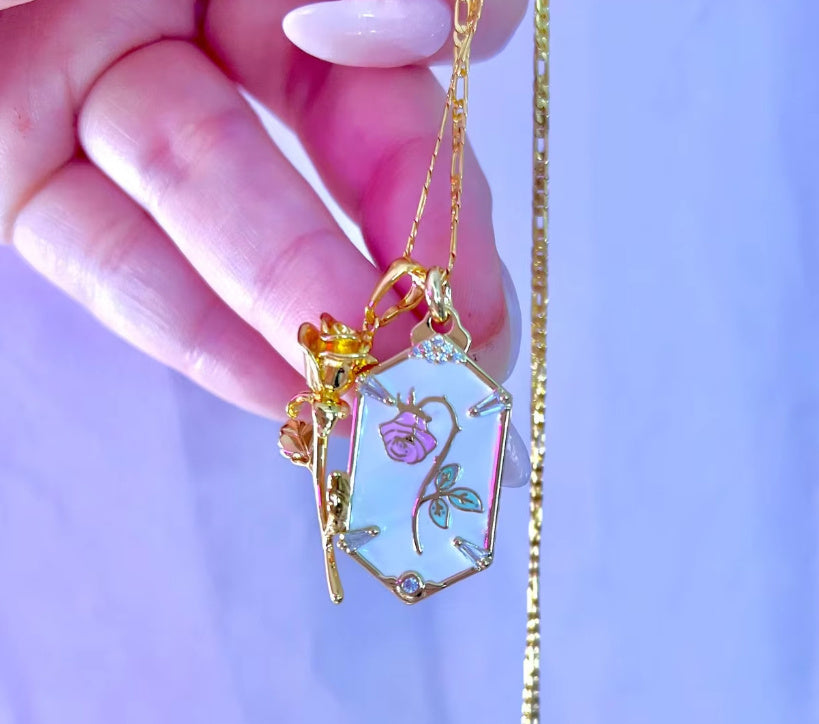 Retro Double Rose Pendant Necklace For Women Brass Jewelry