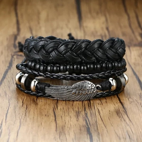 Tinkers Leather Woven Multi Layer Suit Wing Bracelet Premium - 0