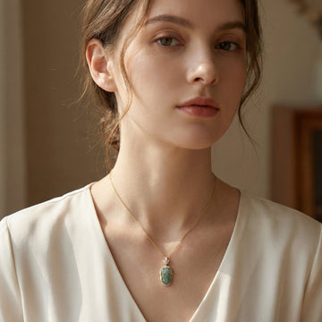 Green Jadeite Leaf Pendant Necklace — 925 Sterling Silver | Gemstone Halo