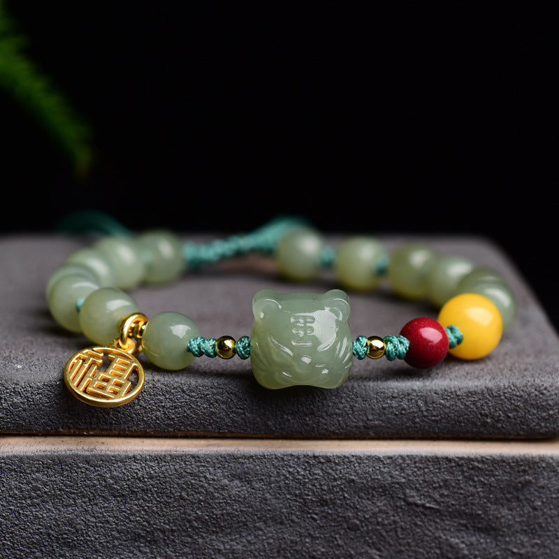 Natural Hetian Jade Cinnabar Beeswax Bracelet Unisex