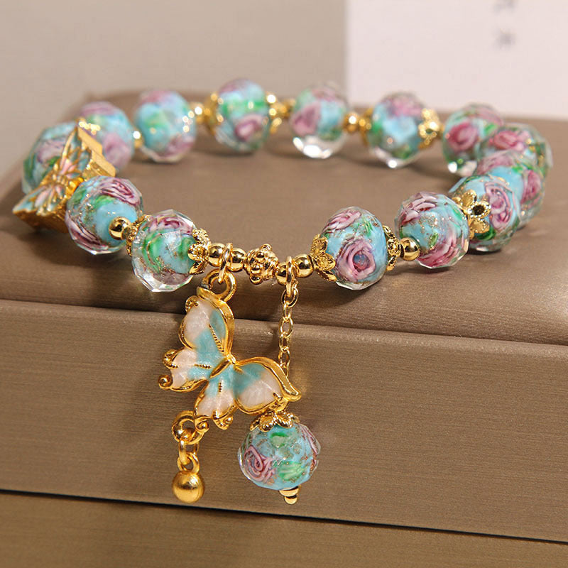 Womens Rose Garden Bracelet Chinese Style Glazed Jewelry
