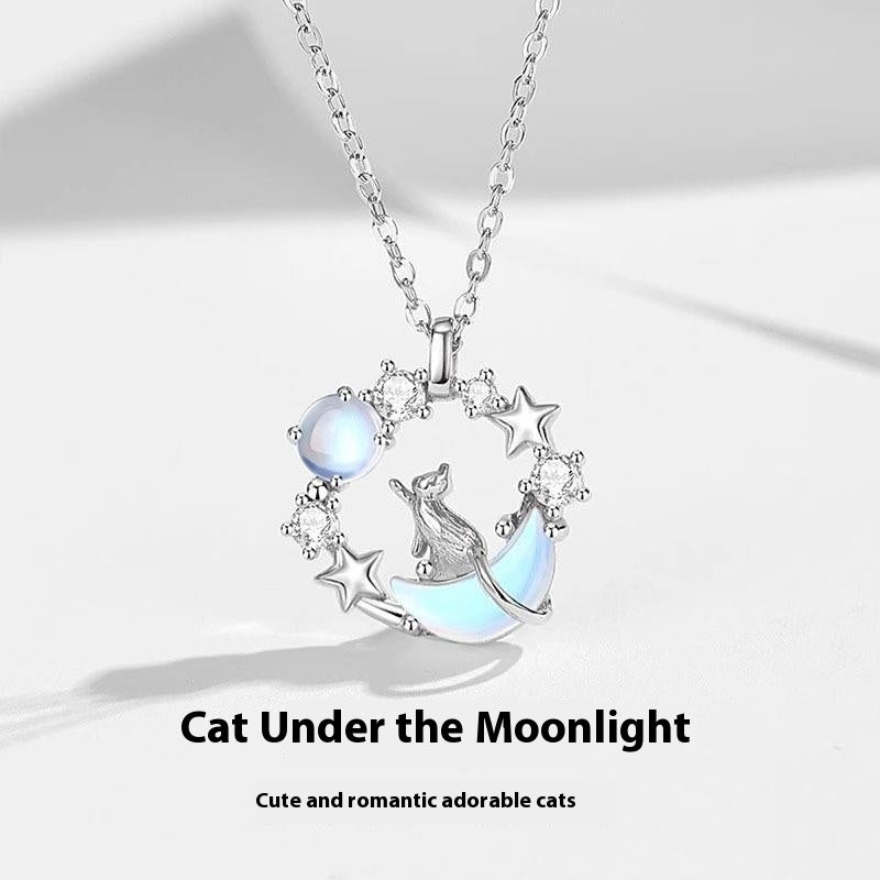 Light Luxury Cat Necklace 925 Silver Pendant White Gold