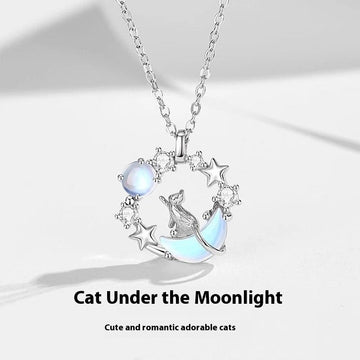 Light Luxury Cat Necklace 925 Silver Pendant White Gold