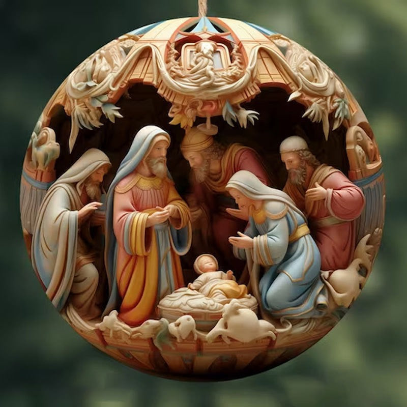 Birth of Christ Nativity Christmas Ornament – 3D Acrylic Holy Family Decoration