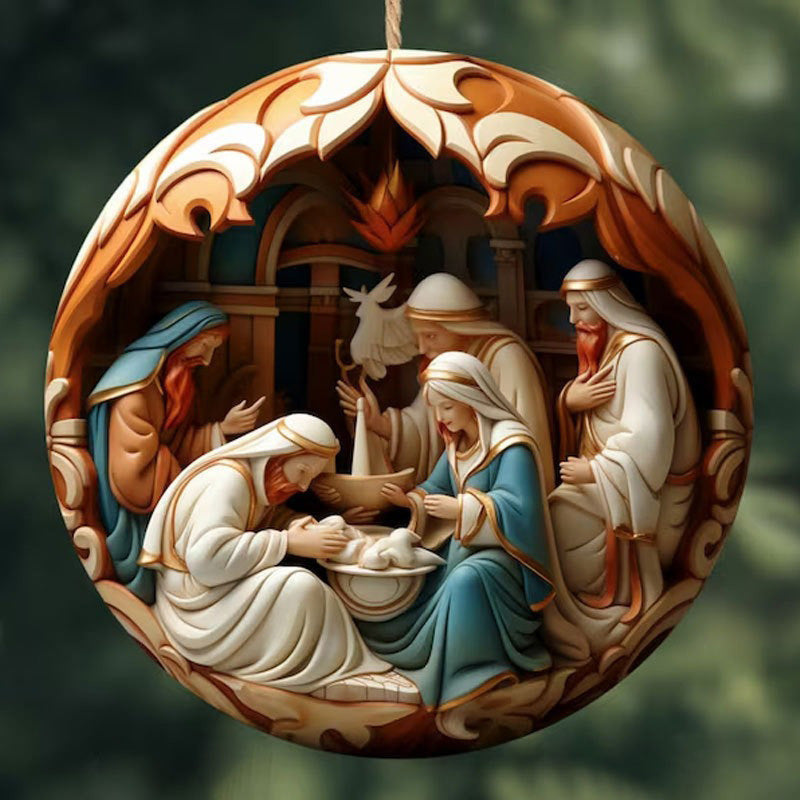Birth of Christ Nativity Christmas Ornament – 3D Acrylic Holy Family Decoration
