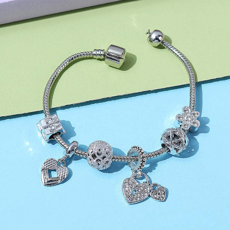 Sparkling Hollow Carved Bracelet – Crystal-Encrusted Zinc Alloy, Couples' Gift