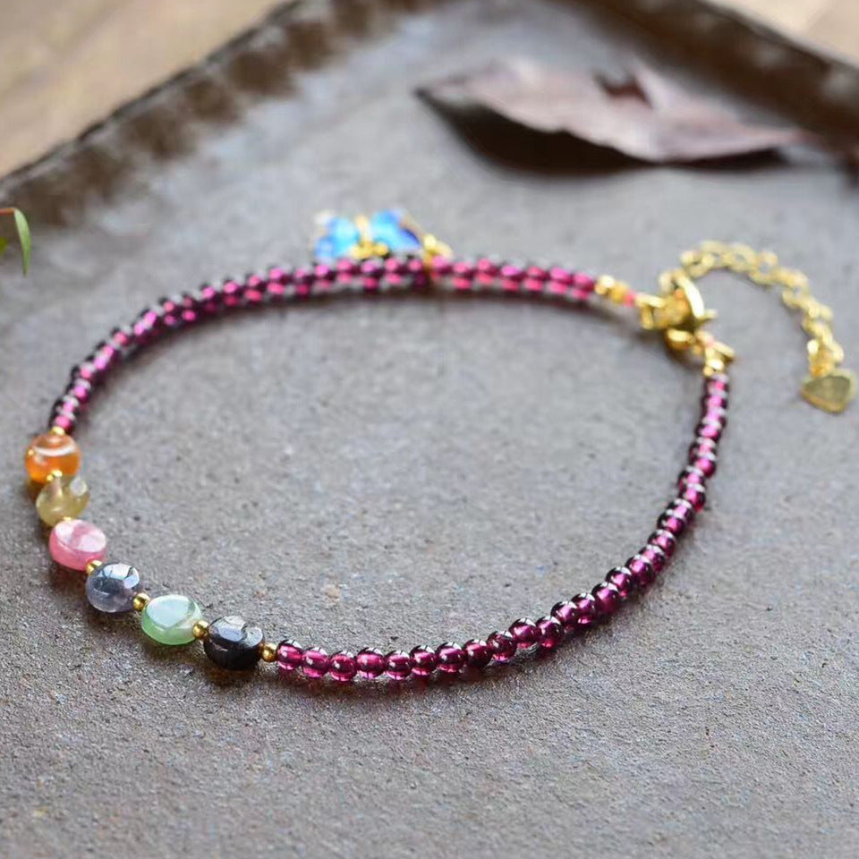 Natural Wine Garnet Ethnic Style Womens Summer Anklets