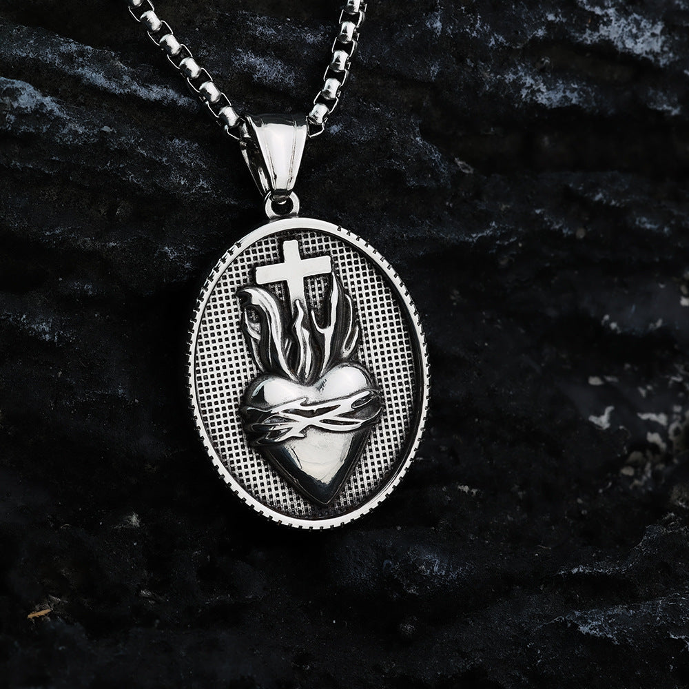 Vintage Stainless Steel Men Cross Crown Necklace Love