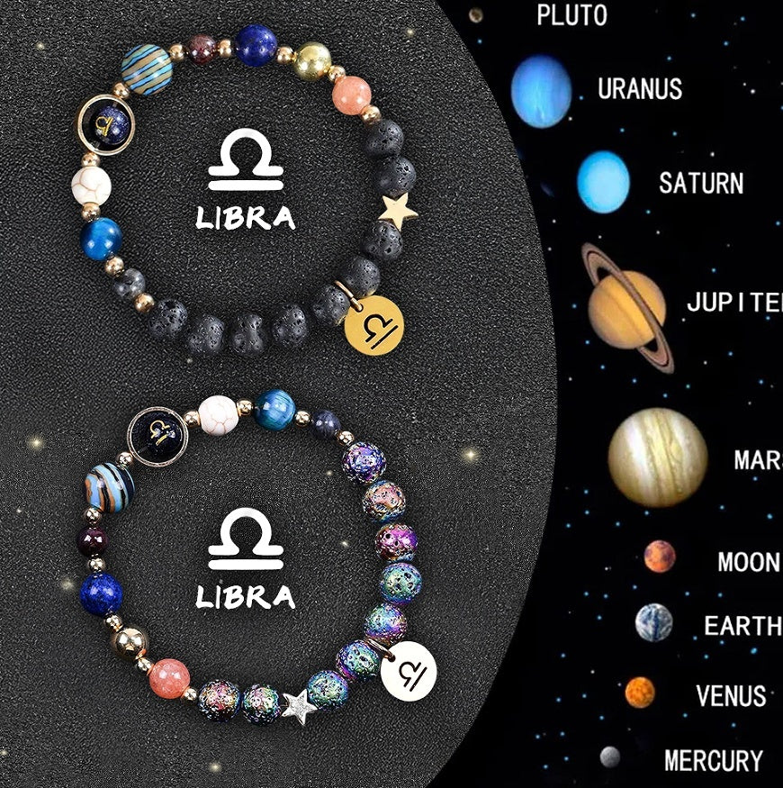 Natural Zodiac Stone Balance Bracelet Set Mens Gift