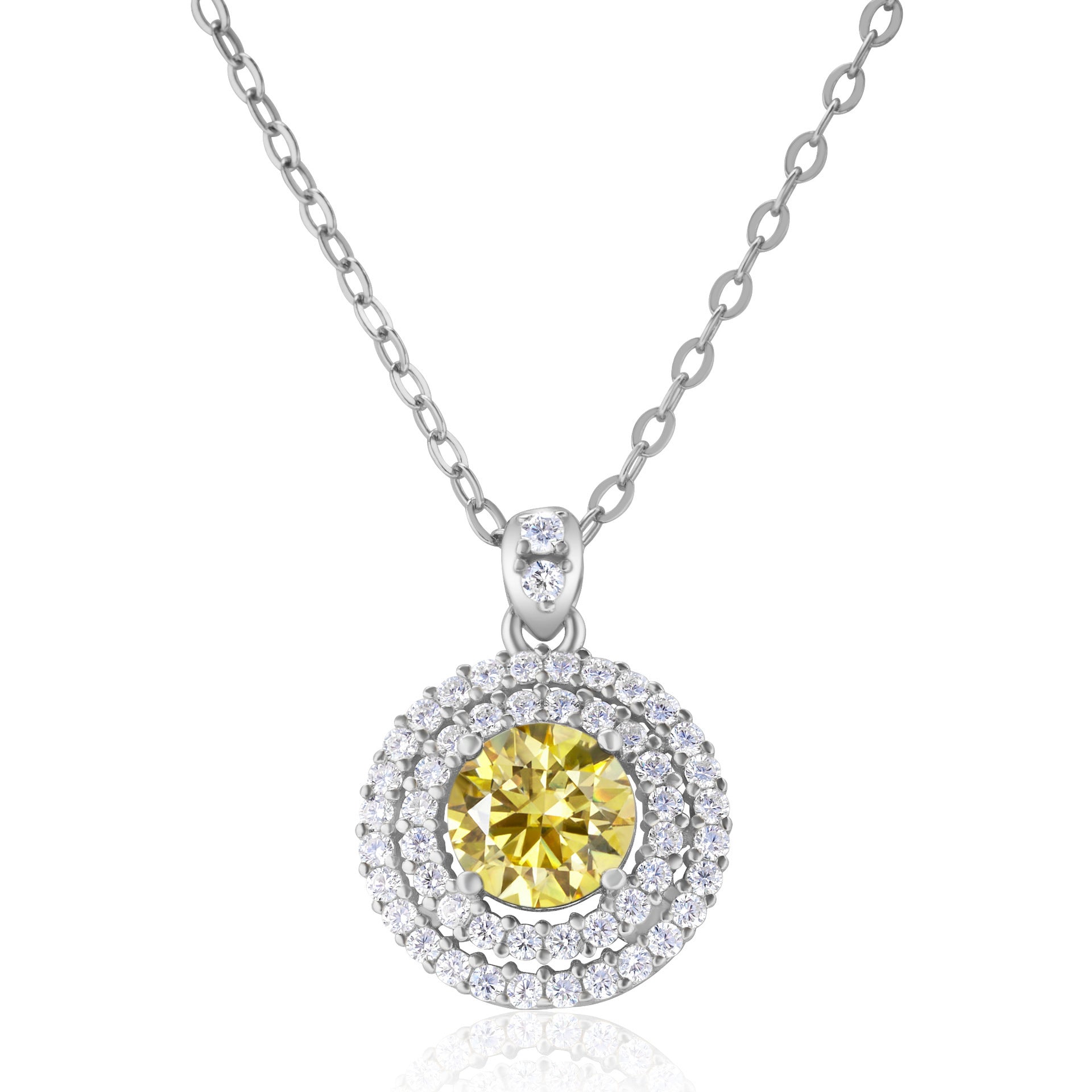 Golden Yellow Necklace For Women Sterling Silver Gem Inlaid