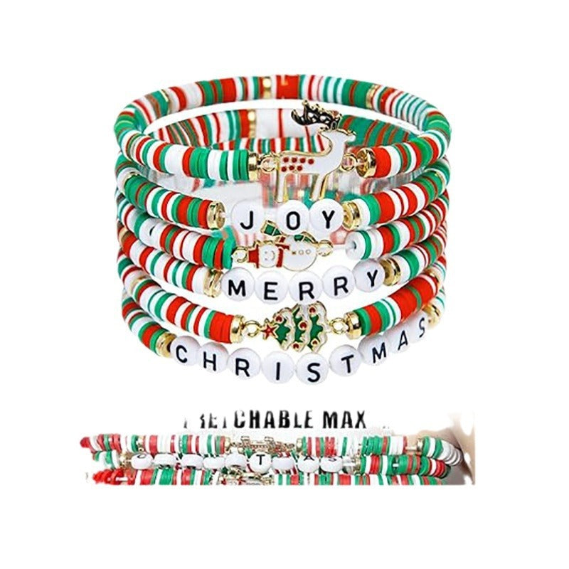 Christmas Elk Polymer Clay Bracelets Set Six Pack Cute
