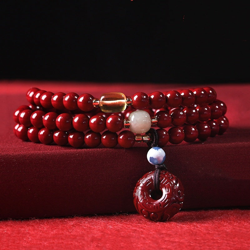 Cinnabar Purple Gold Sand Buddha Beads Rosary Bracelet