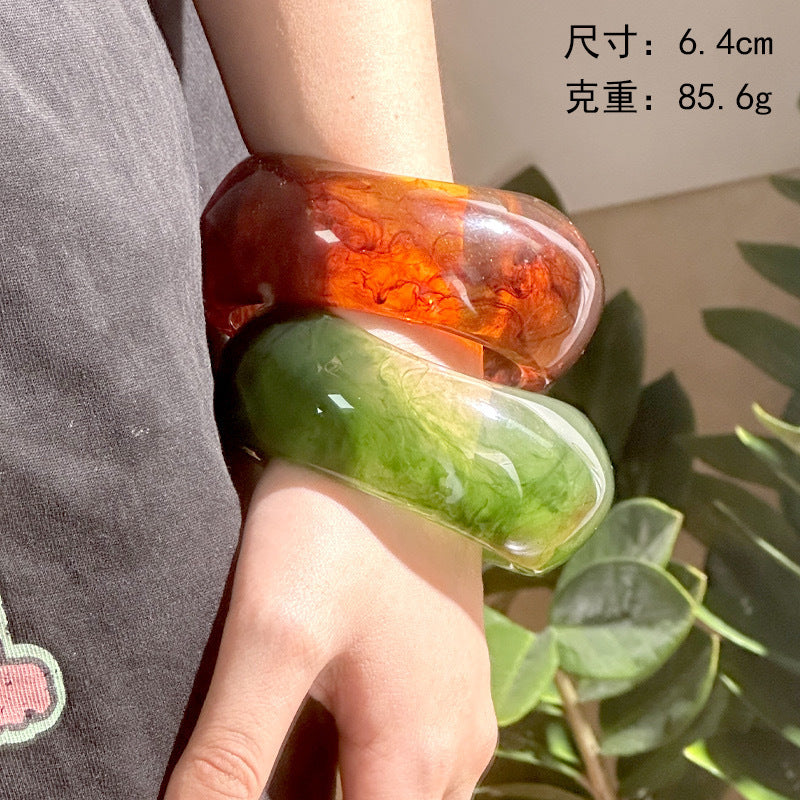 Tinkers Resin Oval Wide Geometric Curved Limited Bracelet For Women - 0