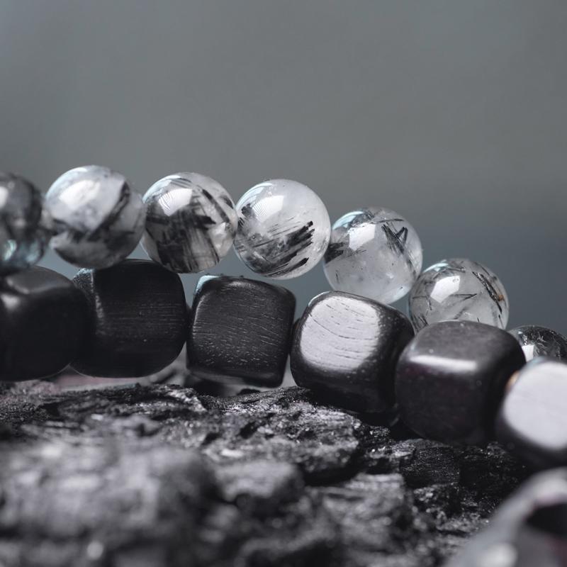 Schwarzes Haarkristall Armband Schutz Erdung Handarbeit