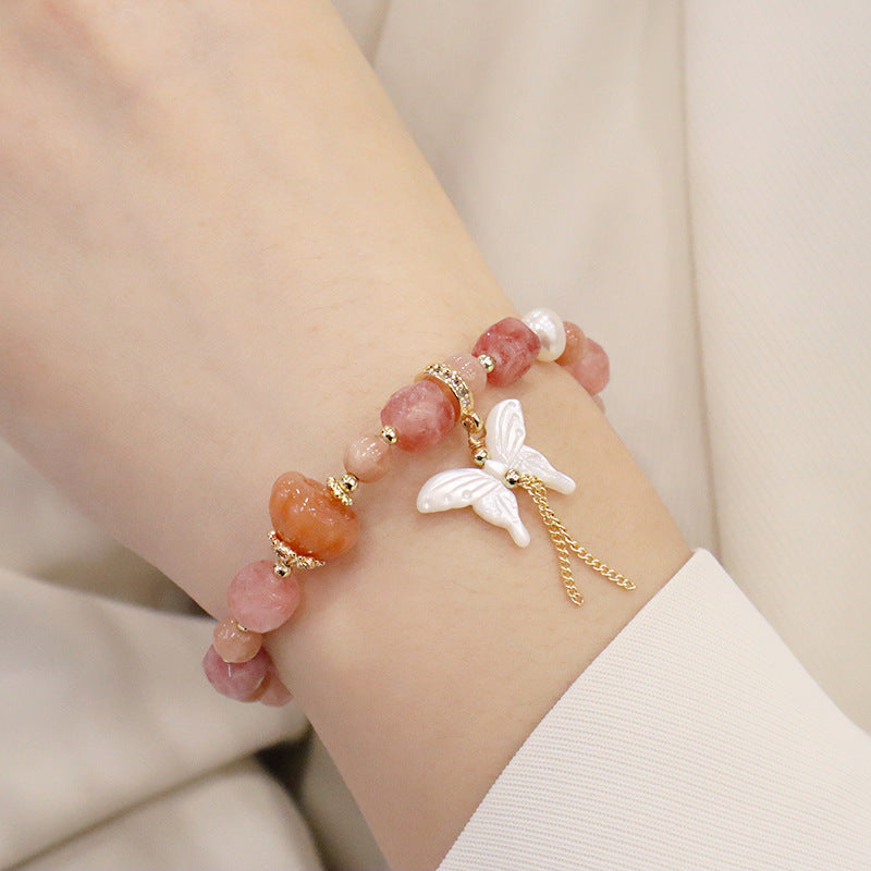Natural Sunstone Crystal Bracelet For Women Butterfly Charm