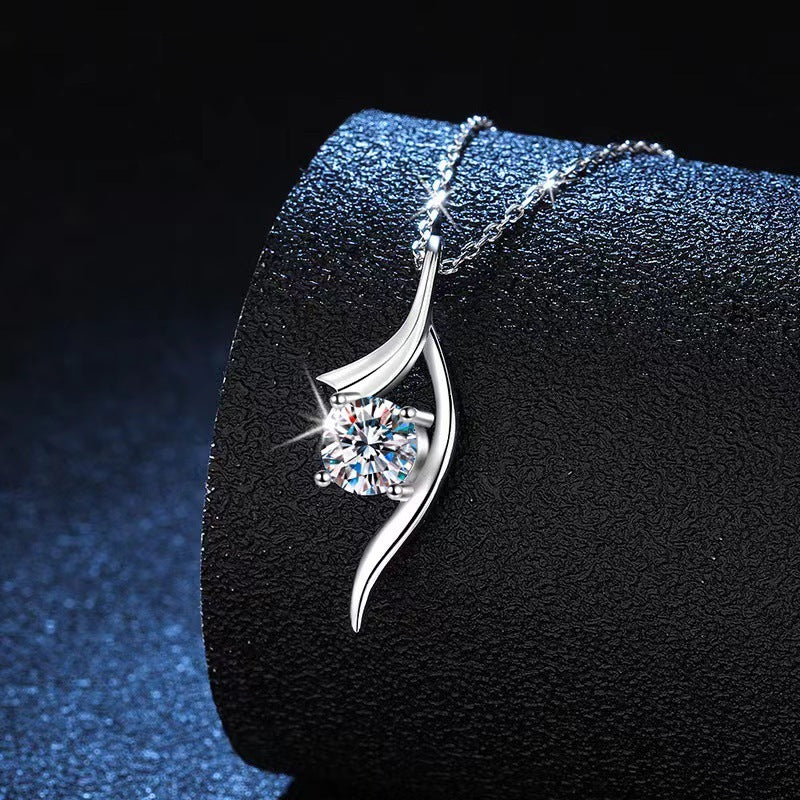 925 Sterling Silver Four Claw One Carat Diamond Necklace
