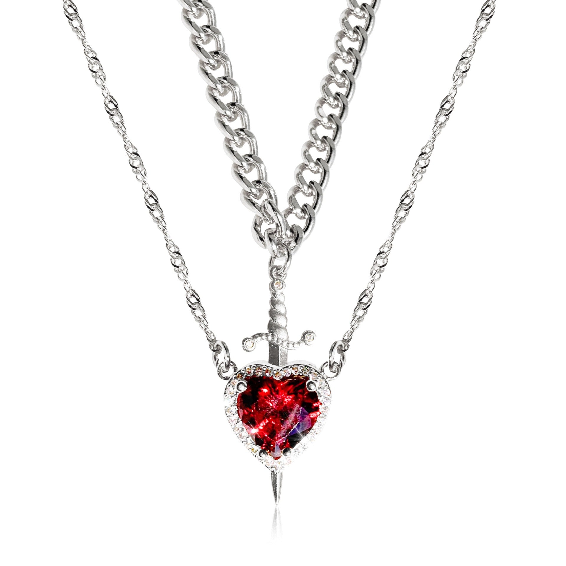 Handcrafted Crystal Heart Sword Necklace: Symbol of Love by Tinkers