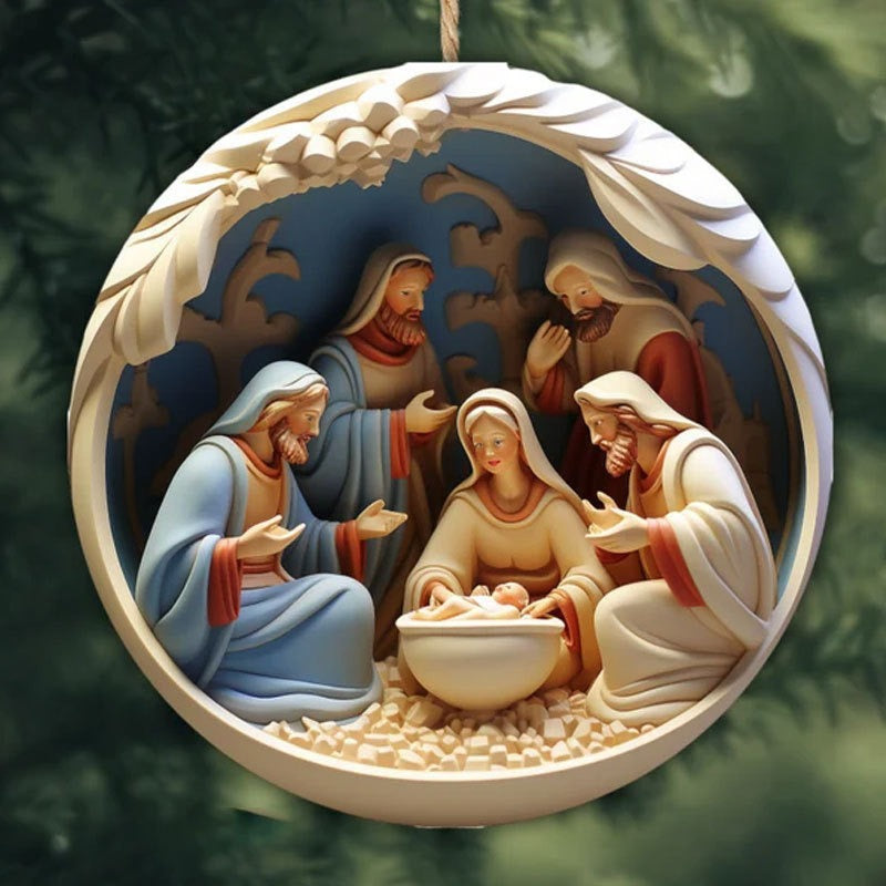 Birth of Christ Nativity Christmas Ornament – 3D Acrylic Holy Family Decoration