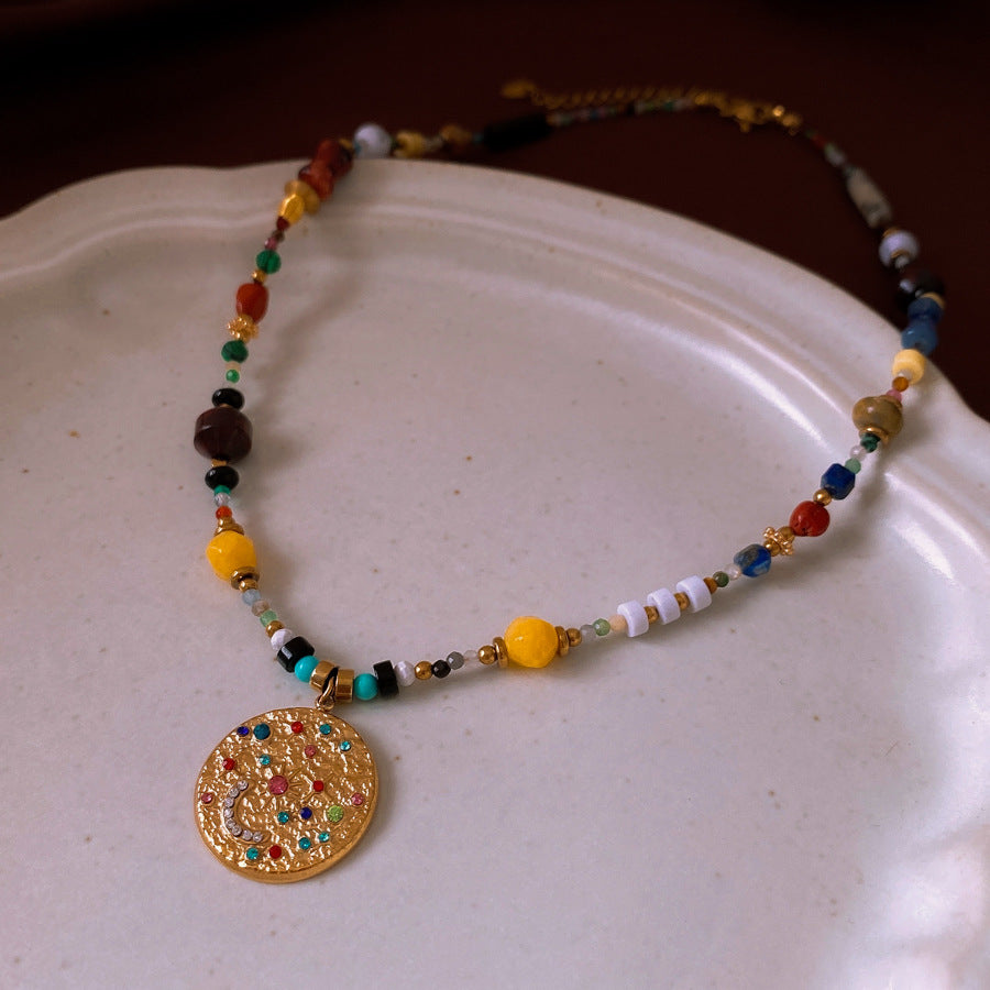 Colorful Imitation Pearl Pendant Necklace Clavicle Chain