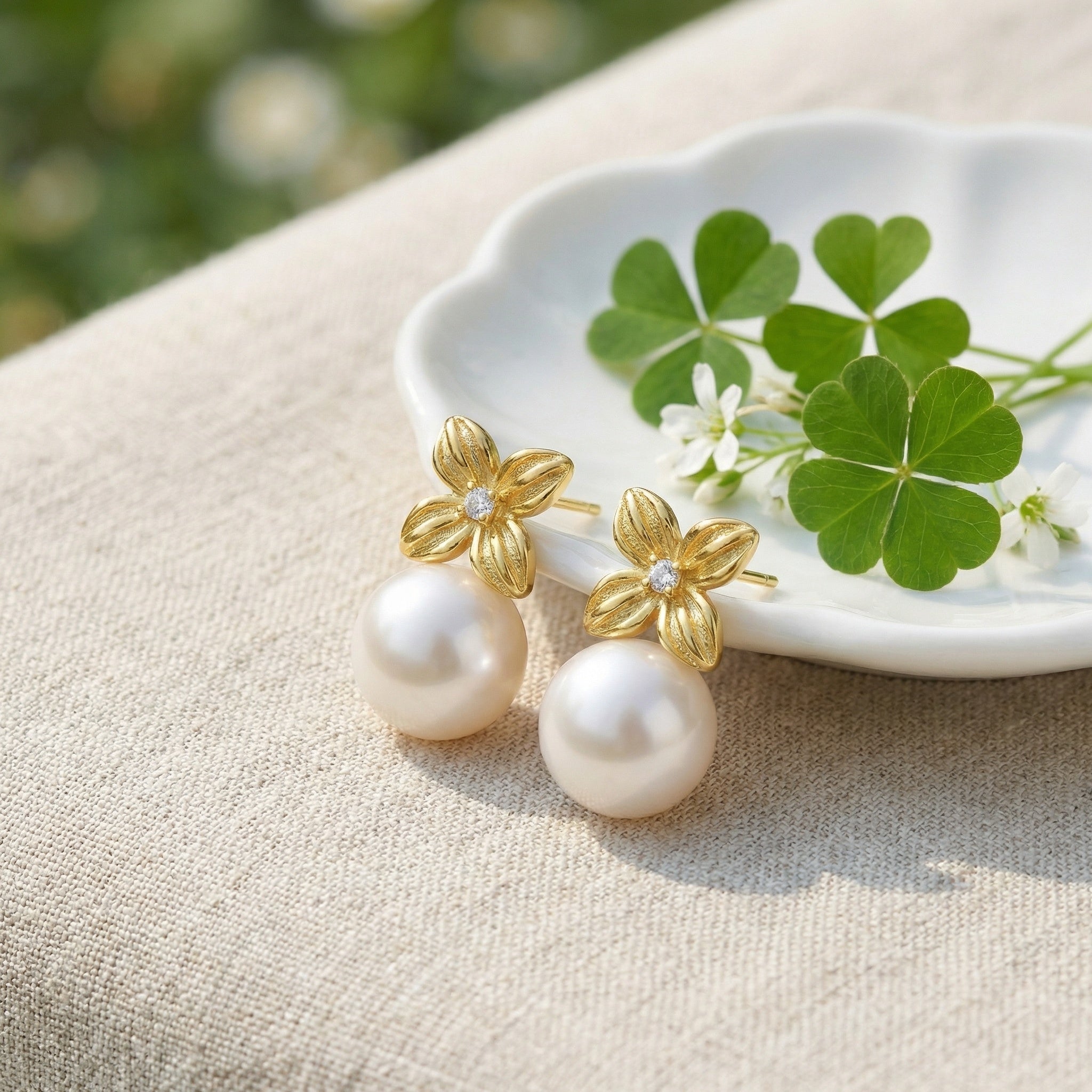 Pearl Floral Stud Earrings — 925 Sterling Silver | Botanical Elegance