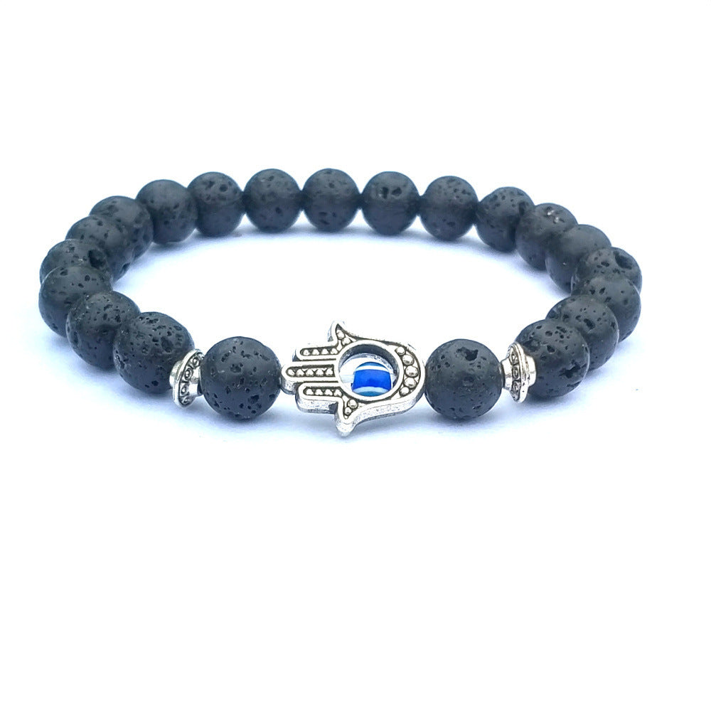 Tinkers Limited Bergamot Evil Eye Stone Bracelet Silver Black Beads - 0