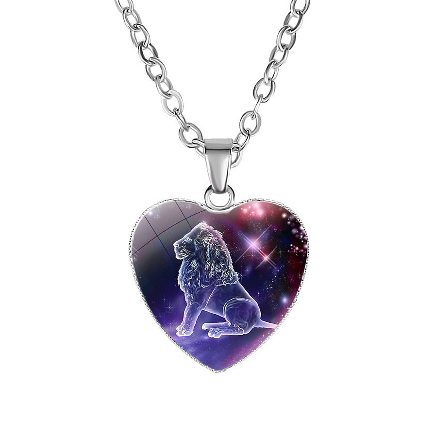 Women's Zodiac Heart Pendant Necklace With 12 Constellations