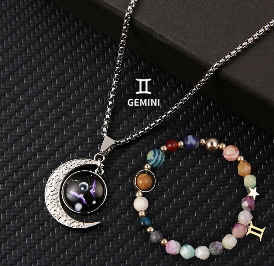 Handcrafted Natural Stone Zodiac Necklace and Bracelet Set by Tinkers