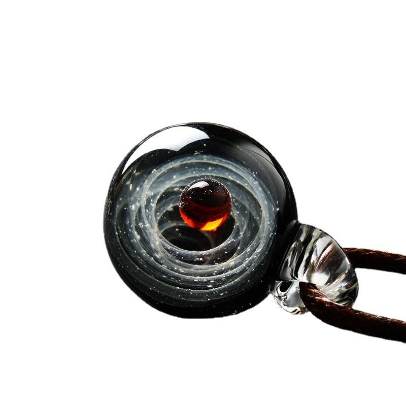 Cosmic Nebula Pendant Necklace Blue Starry Sky Glass Ball