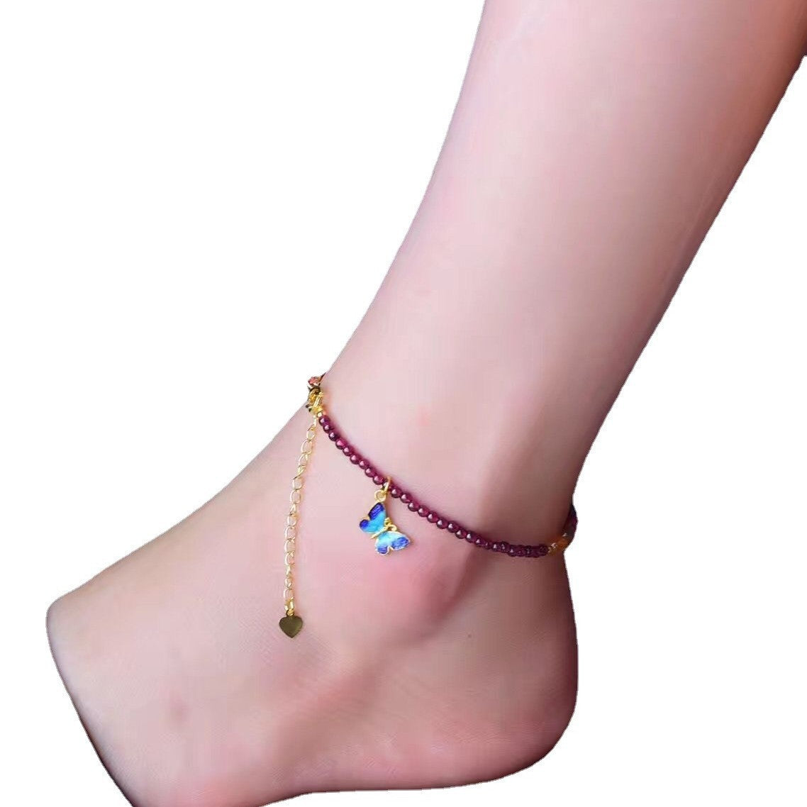 Natural Wine Garnet Ethnic Style Womens Summer Anklets