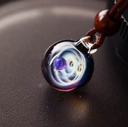 Cosmic Nebula Pendant Necklace Blue Starry Sky Glass Ball